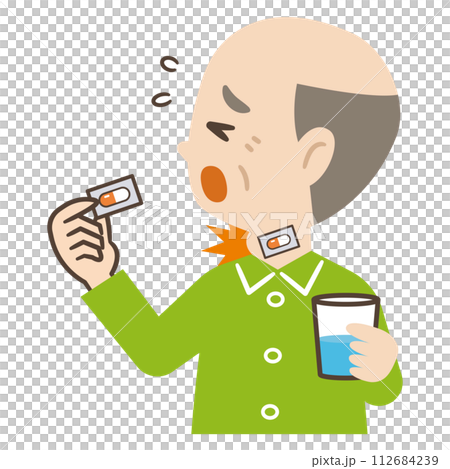 薬の包装シートを誤飲した高齢者のイラスト 112684239