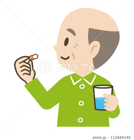 カプセルの薬を飲む高齢者のイラスト 112684240
