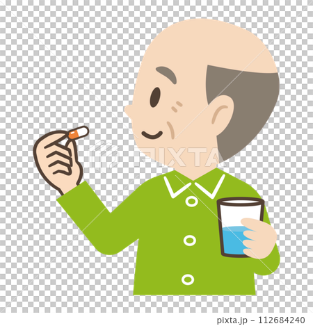 カプセルの薬を飲む高齢者のイラスト 112684240