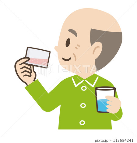粉薬を飲む高齢者のイラスト 112684241