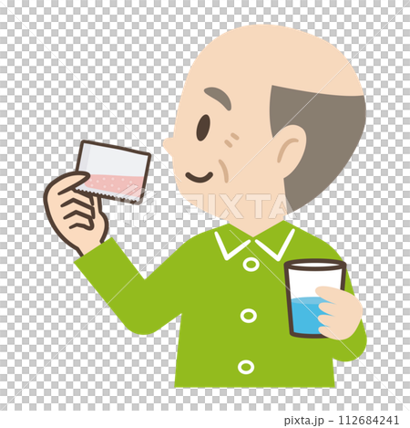 粉薬を飲む高齢者のイラスト 112684241