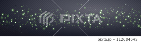 Green glittering dots, particles, stars magic sparks. Dust cloud flare light effect. Green luminous points with smoke. Vector particles on transparent background. Green glittering dots, particles, stars magic sparks. Dust cloud flare light effect. Green luminous points with smoke. Vector particles on transparent background. 112684645