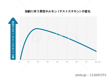 加齢に伴う男性ホルモン(テストステロン)の変化グラフ 加齢に伴う男性ホルモン(テストステロン)の変化グラフ 112685355