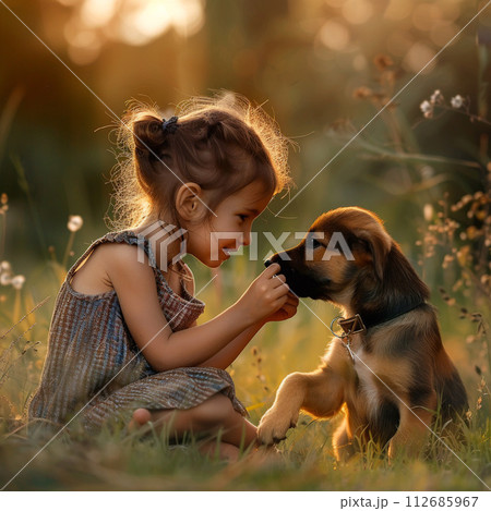 おすわりする子犬 112685967