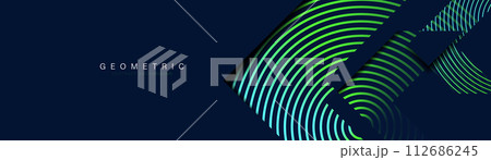 Abstract design with green glowing circle geometric lines with arrows background. Modern minimal trendy lines pattern. Vector illustration 112686245