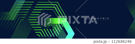 Abstract design with green glowing hexagon geometric lines background. Modern minimal trendy lines pattern. Vector illustration 112686246