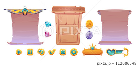 Egyptian game ui frame and button collection. 112686349