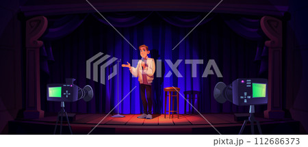 Man standup comedy performer on stage 112686373