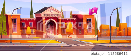 High school building in autumn city 112686411