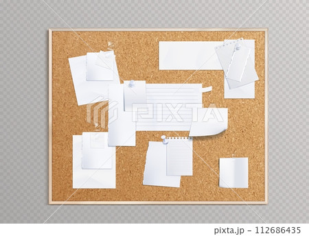 Cork board with white note papers 112686435