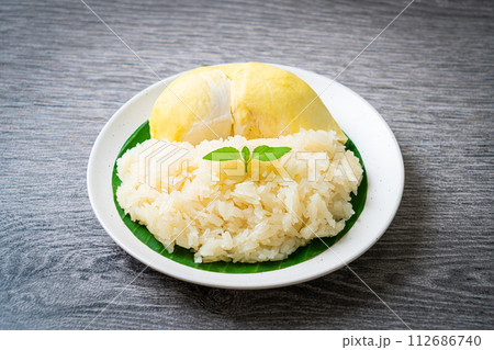 Durian sticky rice on plate Durian sticky rice on plate 112686740