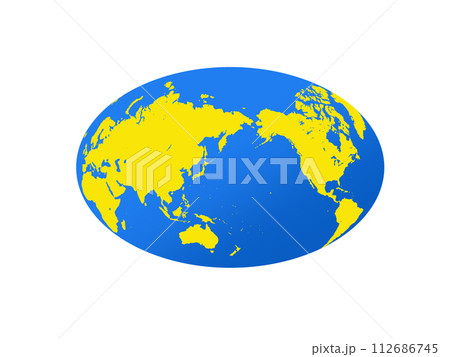 白バックで日本中心の楕円形の世界地図 白バックで日本中心の楕円形の世界地図 112686745