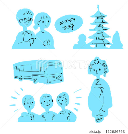 観光旅行に行く家族のイラストセット 112686768