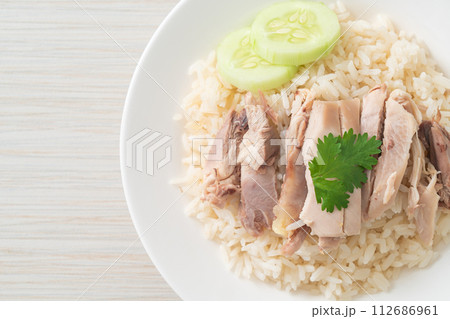 Hainanese Chicken Rice or steamed rice with chicken Hainanese Chicken Rice or steamed rice with chicken 112686961