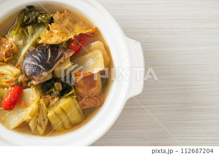 boiled pickled cabbage and bitter gourd soup boiled pickled cabbage and bitter gourd soup 112687204