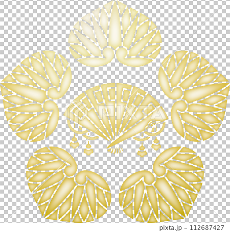Family crest: five hollyhocks and cypress fan [gold] 112687427