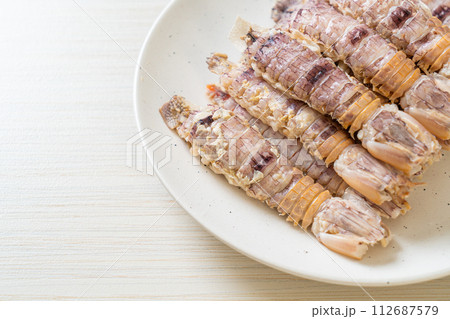 steamed crayfish or mantis shrimps or stomatopods 112687579