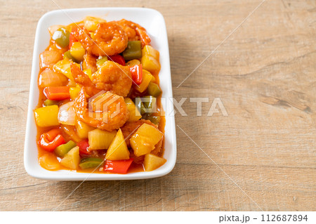 Stir-fried sweet and sour with fried shrimp Stir-fried sweet and sour with fried shrimp 112687894