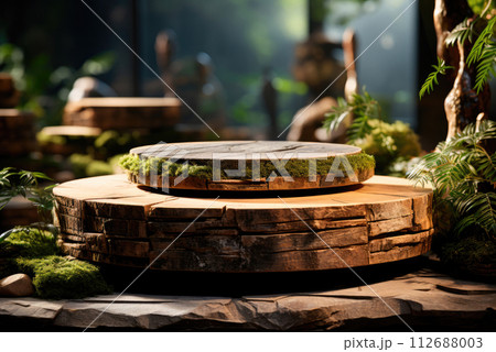 Stone podium for the display of stylish organic products Stone podium for the display of stylish organic products 112688003
