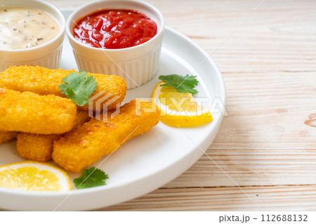 fried fish finger stick or french fries fish 112688132