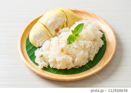 Durian sticky rice on plate Durian sticky rice on plate 112688636