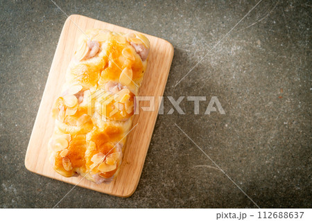 taro toast bread on wood board taro toast bread on wood board 112688637