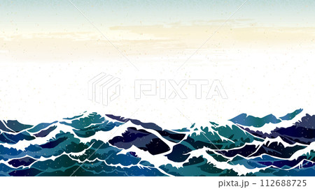 海　波のある和風背景イラスト 112688725