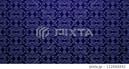 Vector illustration seamlessly wallpaper with ornate pattern dark blue backgrounds for Fashionable modern wallpaper or textiles, book covers, Digital interfaces, graphic printing design templates Vector illustration seamlessly wallpaper with ornate pattern dark blue backgrounds for Fashionable modern wallpaper or textiles, book covers, Digital interfaces, graphic printing design templates 112688842