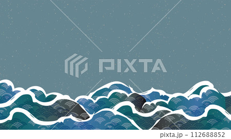海 波のある和風背景イラスト 海 波のある和風背景イラスト 112688852