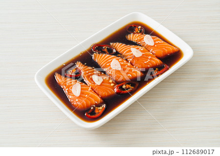 Salmon marinated Shoyu or Salmon Pickled Soy Sauce 112689017
