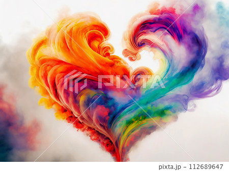 ハートの形に渦巻くカラフルな煙【AI生成画像】 112689647