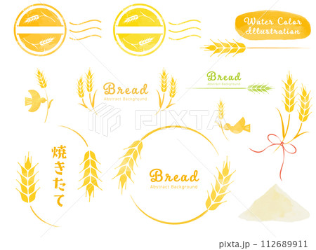 小麦の水彩タッチイラストセット 112689911