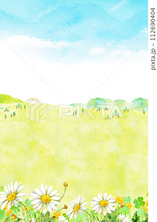 水彩イラスト　マーガレット畑の背景素材 112690404