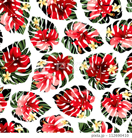 アロハシャツに最適なハイビスカスのテキスタイル図案, 112690410