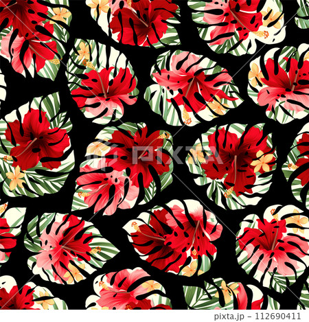 アロハシャツに最適なハイビスカスのテキスタイル図案, 112690411