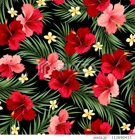 アロハシャツに最適なハイビスカスのテキスタイル図案, 112690415