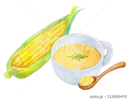 水彩イラスト　コーンポタージュスープ 112690450