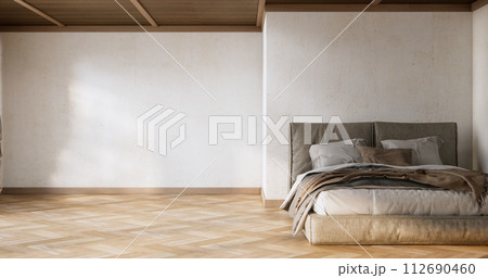 Bedroom japanese minimal style.,Modern white wall and wooden floor, room minimalist. Bedroom japanese minimal style.,Modern white wall and wooden floor, room minimalist. 112690460
