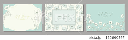 ポピー　poppy　素材セット　フレーム　背景　ベクターイラスト　シンプル　おしゃれ 112690565