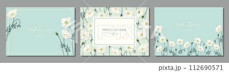 ポピー　poppy　素材セット　フレーム　背景　ベクターイラスト　シンプル　おしゃれ 112690571