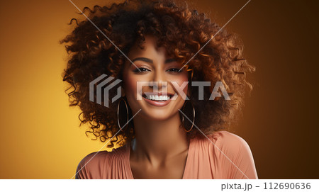 African American woman beauty female model, pretty 20s Black lady with curly hair beautiful face, Generative AI 112690636