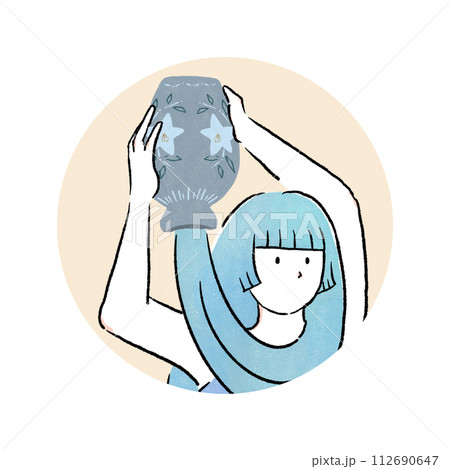 十二星座の水瓶座の女の子（丸枠） 112690647