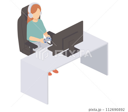 ゲームをする女性のイラスト 112690892