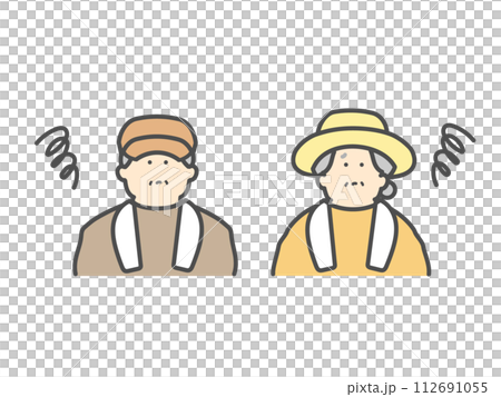 Anxious elderly couple working at a farm 112691055