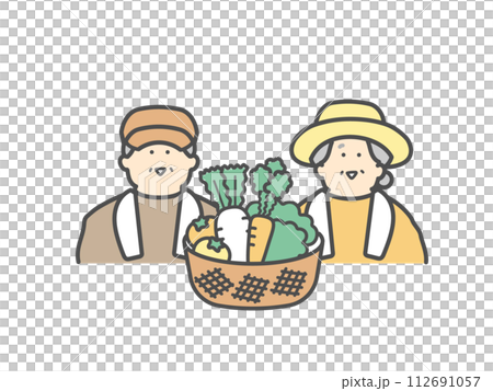 農家で働く笑顔な高齢夫婦　野菜　収穫 112691057