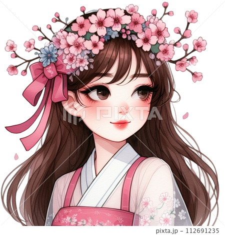 cute woman wearing a flower crown clipart watercolor cute woman wearing a flower crown clipart watercolor 112691235
