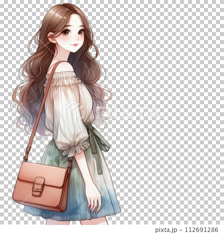 cute woman Take a selfie clipart watercolor  112691286