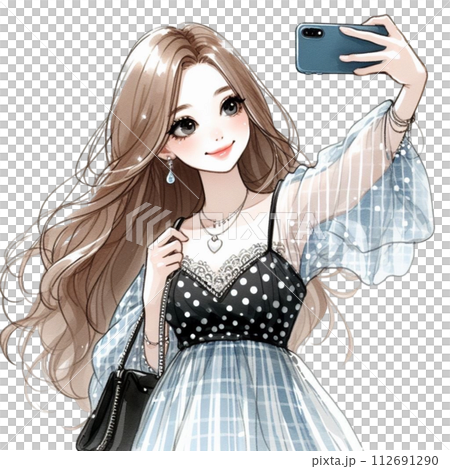 cute woman Take a selfie clipart watercolor cute woman Take a selfie clipart watercolor 112691290