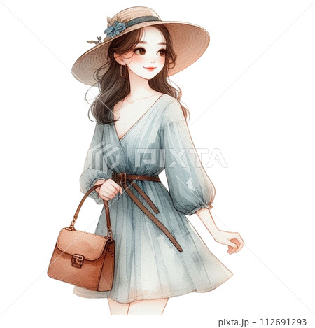cute woman Take a selfie clipart watercolor  112691293