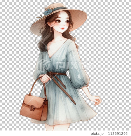 cute woman Take a selfie clipart watercolor  112691293